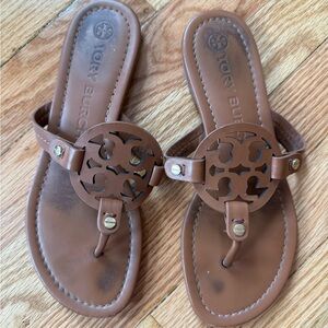 Tory Burch Brown Leather Sandals with Medallion